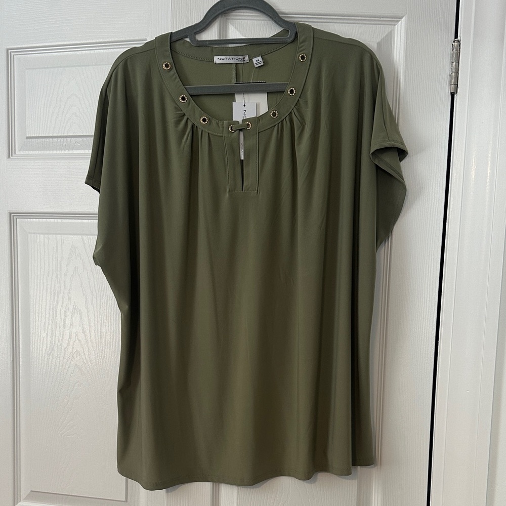 Notations Khaki Women's Blouse with Grommet Detail